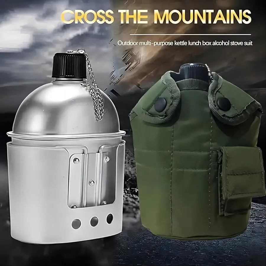 Description Picture 6 of item1 Set, Aluminum Water Canteen Cup And Storage Pouch, Portable Water Bottle For Outdoor Sport Camping Hiking Travel