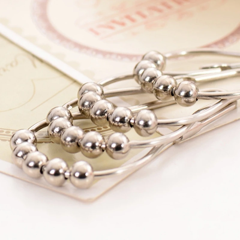 12PCS Metal Shower Curtain Hooks Stainless Steel Five Beaded Rings Hook Set Rustproof Bathroom Curtain Hangers Easy Organization