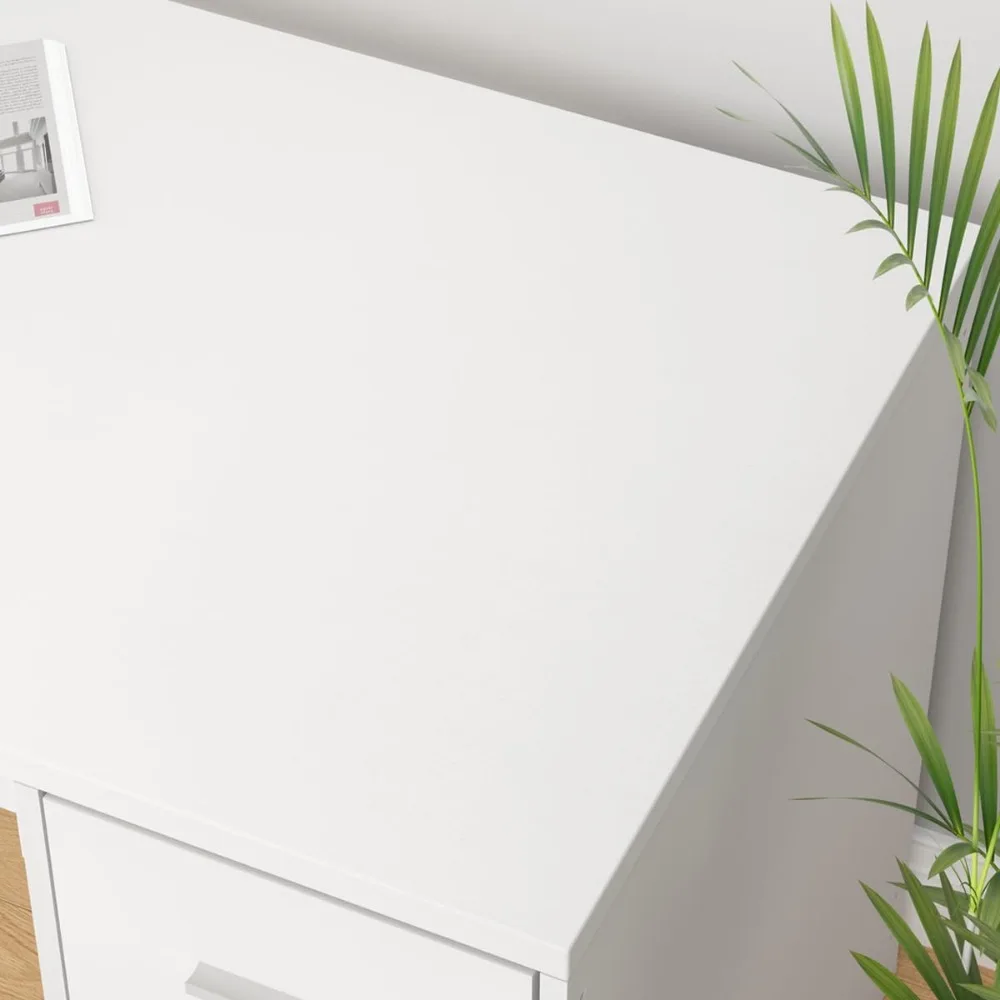 White L Shaped Corner Desk with Drawers, Reversible Modern L-Shaped Computer Desk with Storage Cabinet Shelves, Large Wood L 5
