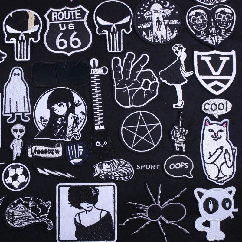 

ZOTOONE Zipper Patches on Clothes Punk Skull Letter Ghost UFO Demon Eyes Girls Embroiderey Patch for Clothing Cat Stickers