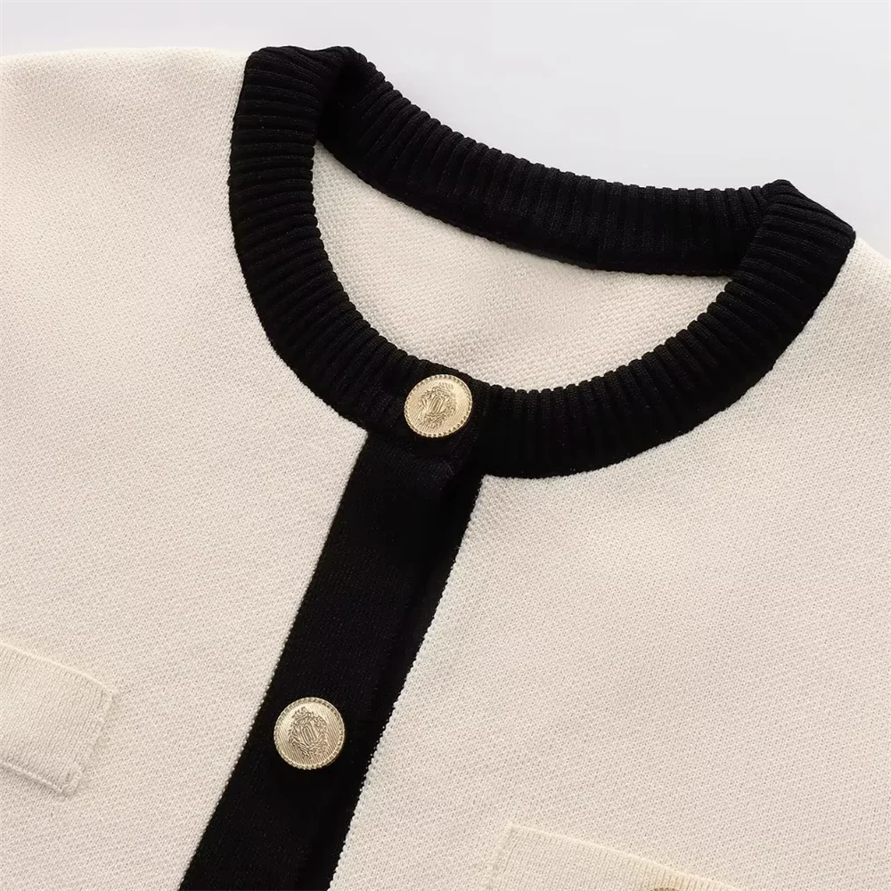 Spring New Women's Fashion and Elegance Slim Fit Versatile Knitted Spliced Short sleeved Coat