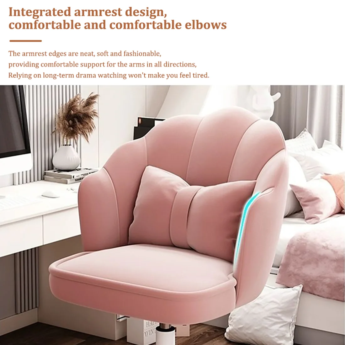 Cute Petal Desk Chair Velvet Home Office Butterfly Chairs with Bow Cushion Makeup Vanity Chair for Bedroom Computer Task Chairs 2