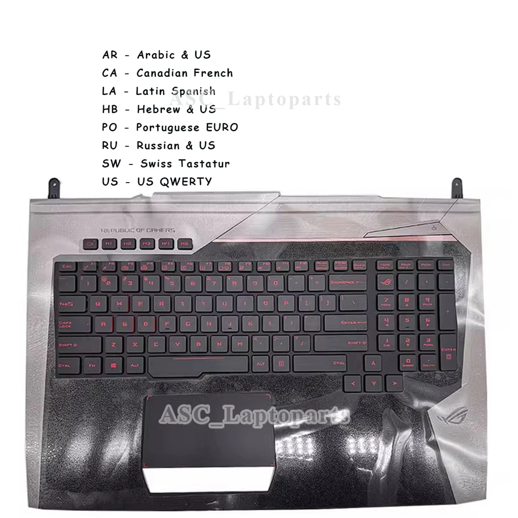 Teclado para Asus Rog ar Novo ca cz la Espanhol hb ru sw Eua G752v G752vl G752vm G752vs G752vt G752vy Esquerda e Palmrest Capa Redp