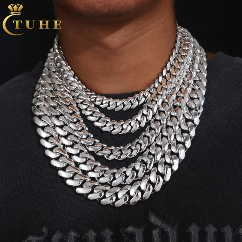 

Luxury Custom 10-22mm Gold 925 Sterling Silver Moissanite Iced Out Buckle Plain Miami Cuban Link Chain Necklace For Men