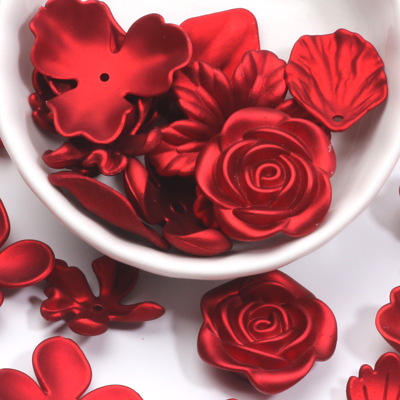10PCS Various Styles Small Flowers 20-36mm Red Acrylic Fashion DIY Bracelet Necklace Pendant Decorative Beads