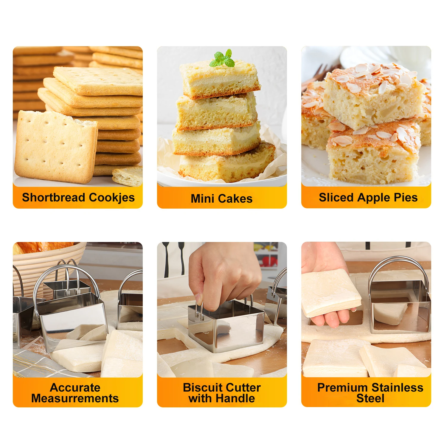 5PCS Square Stainless Steel Biscuit Mold Small Cake Cutting Mold DIY Biscuit Pastry Cake Baking Tools Kitchen Baking Gadget