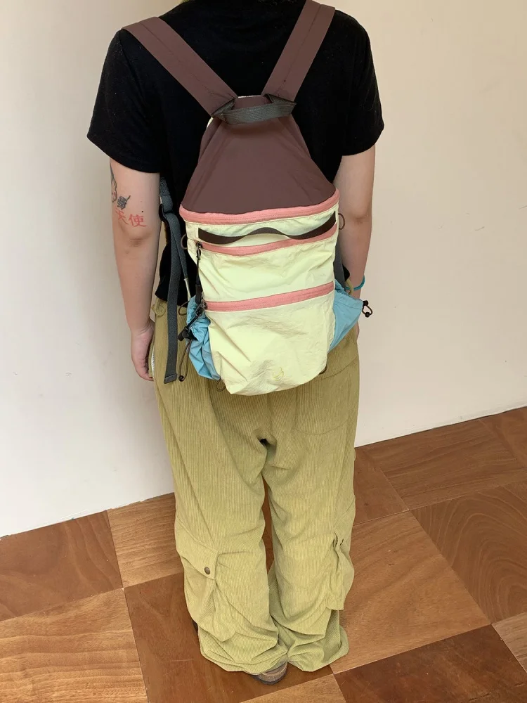 Korean Contrast Colored Nylon Fashion High School Students Backpacks Causal Girls Travel Backapck
