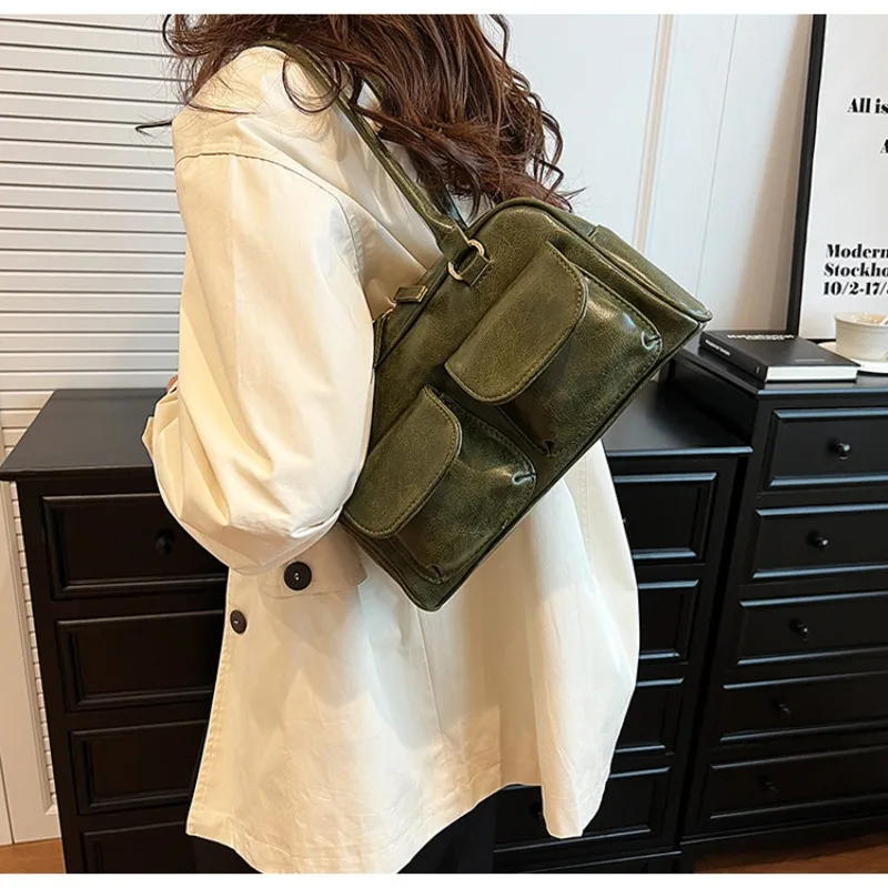 

Texture niche crossbody bag, new fashionable bowling handbag, retro large capacity single shoulder Boston women's bag