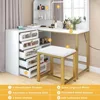 Makeup Vanity with Lighted Mirror, Modern Vanity Table Set with Stool, L Shaped Dressing Table with 5 Drawer, Makeup Vanities 3