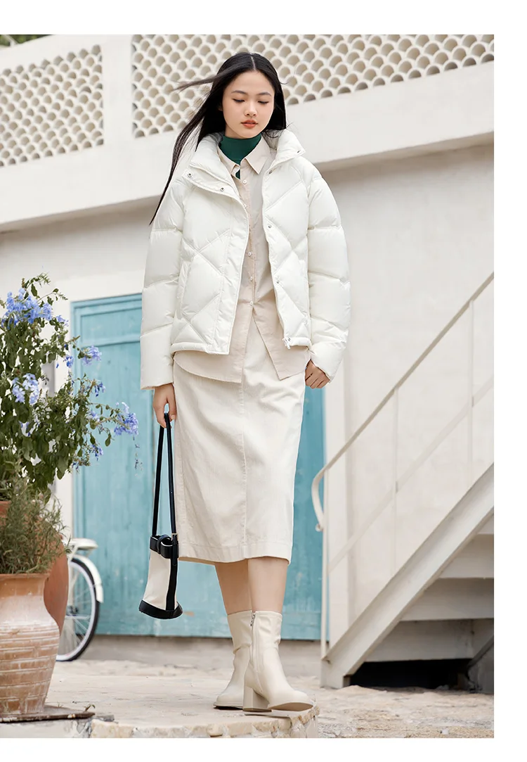 Cotton Clothing Women Loose Stand Collar Simple Casual Temperament Winter Gentle Waterproof Rhombus Versatile Thick Coat