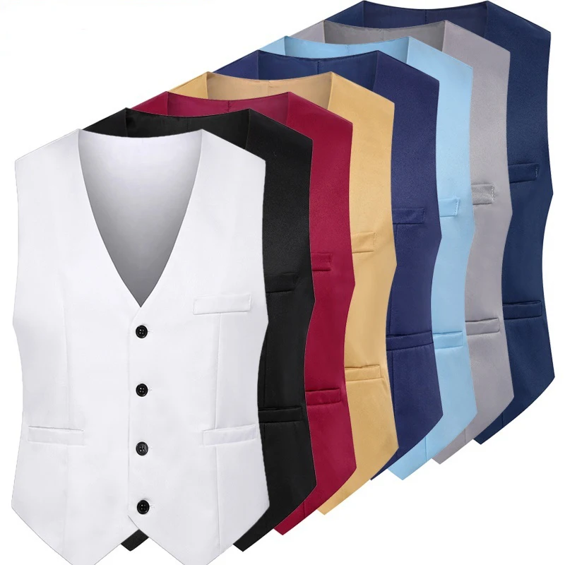 

Fashion Mens Suit Waistcoat Slim Fit Mens Formal Suit Vest Solid Color Single-Breast Business Office Vest