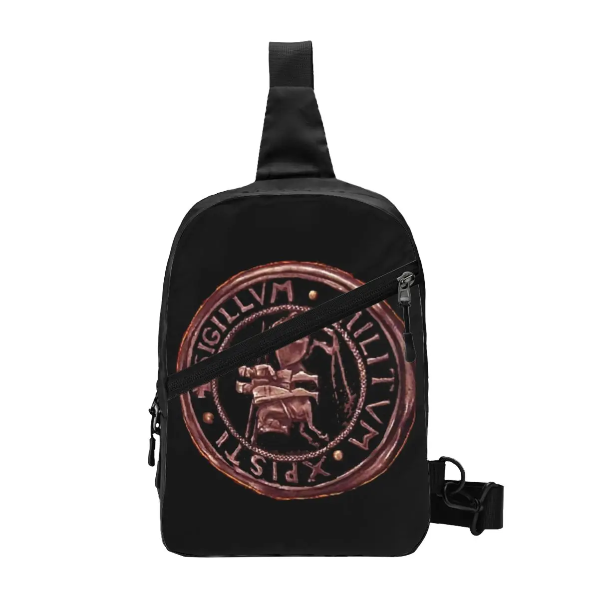 Medieval Seal Of The Knights Templar Sling Crossbody Backpack Seal Of The Knights Templar Shoulder Chest Bag for Camping Biking