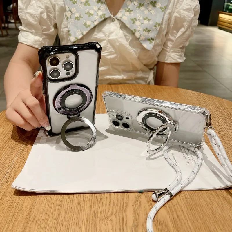 Magnetic Magsafe Crossbody Lanyard Phone Case with Four Corner Strap and Stand