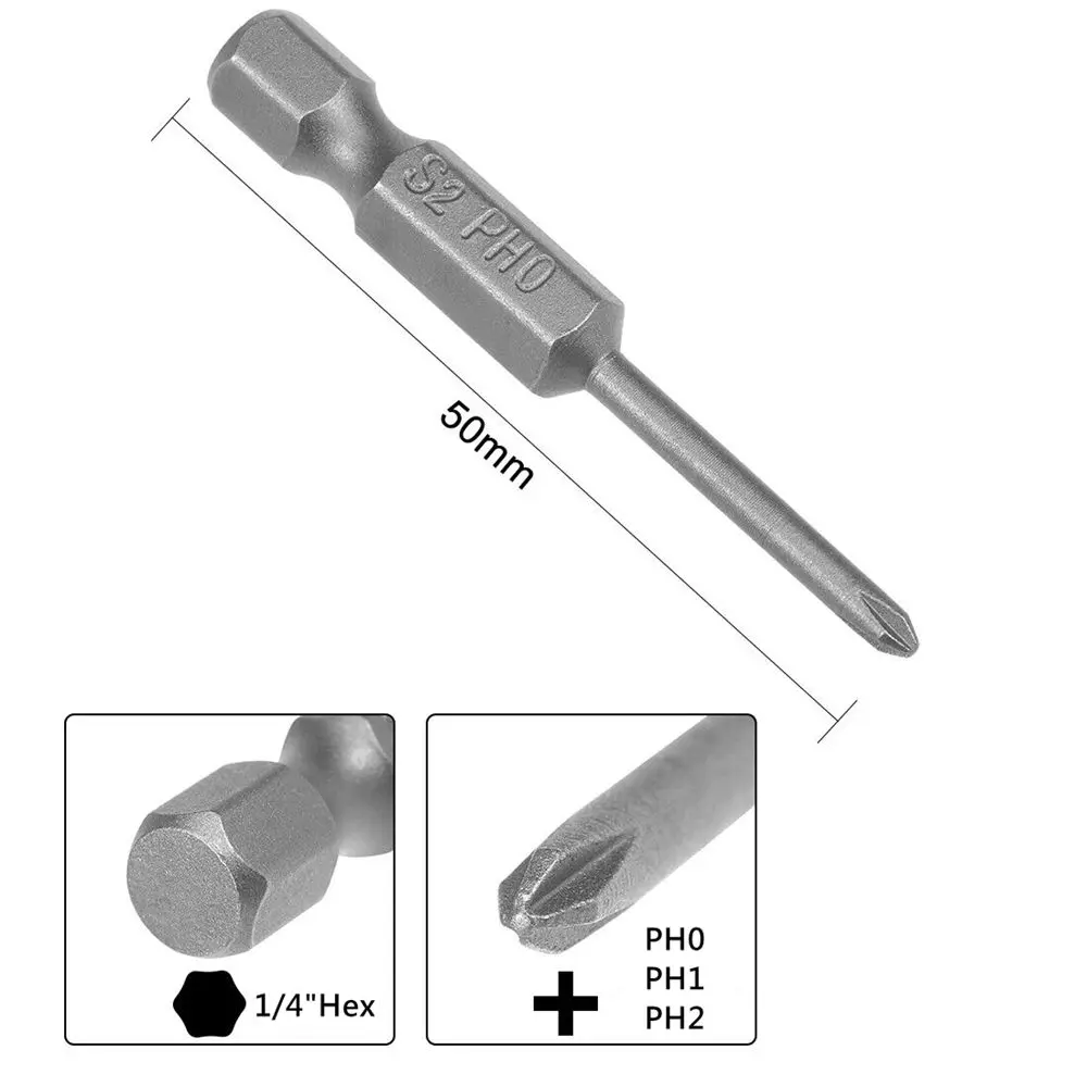 3" Phillips #2 Impact Driver Bits - Magnetic Hex Shank, S2 Steel, 6-Pack