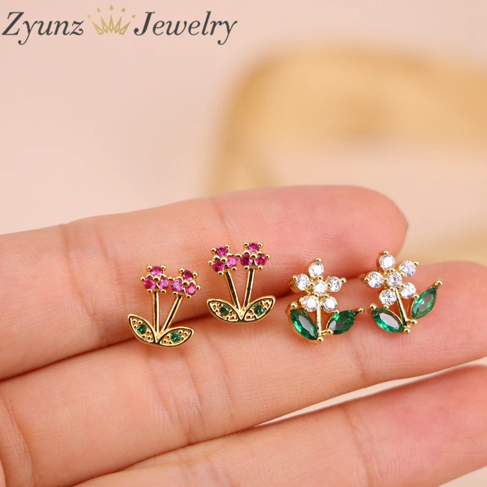 

5 Pairs, Fashion Flowers Zirconia Cartilage Cz Earring for Women Ear Studs Piercing Jewelry