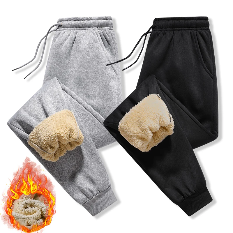 Men Autumn Winter Pants Thickened Fleece Outerwear Casual Warm Lamb Wool Sports Sweatpants