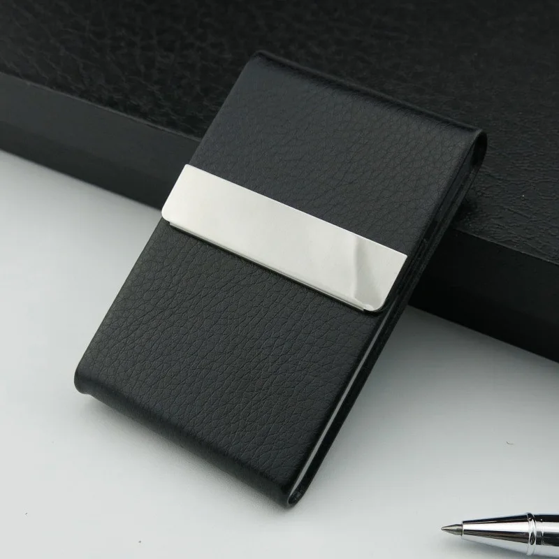 Elegant PU Leather & Stainless Steel Business Card Case with RFID Protection & Magnetic Closure