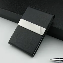 Elegant PU Leather & Stainless Steel Business Card Case with RFID Protection & Magnetic Closure (Lychee Pattern Black)