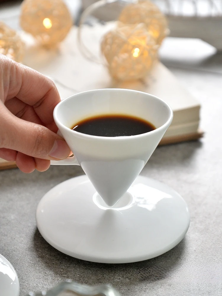 Bone China Cone Type Cup Ceramic Pyramid Small Black Coffee Mug And Saucer Sets Demitasse Teacup mugs coffee cups set |