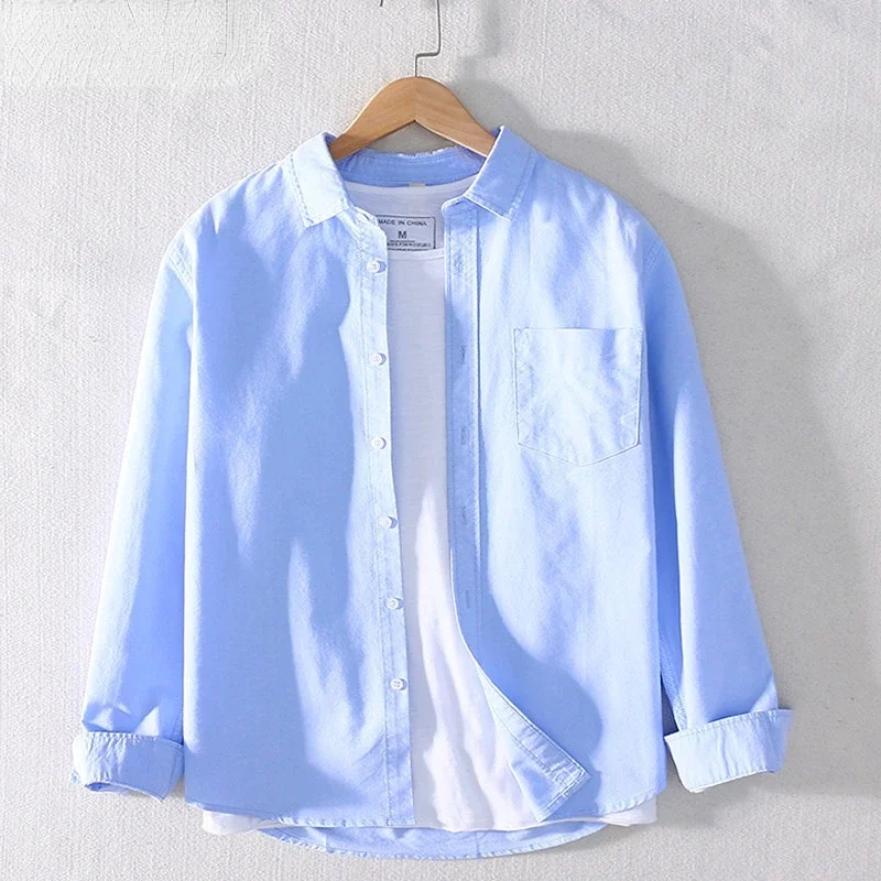 

Брендовая мужская хлопковая рубашка с длинным рукавом, Повседневная рубашка из ткани Оксфорд в японском стиле, с отложным воротником, стандартная куртка