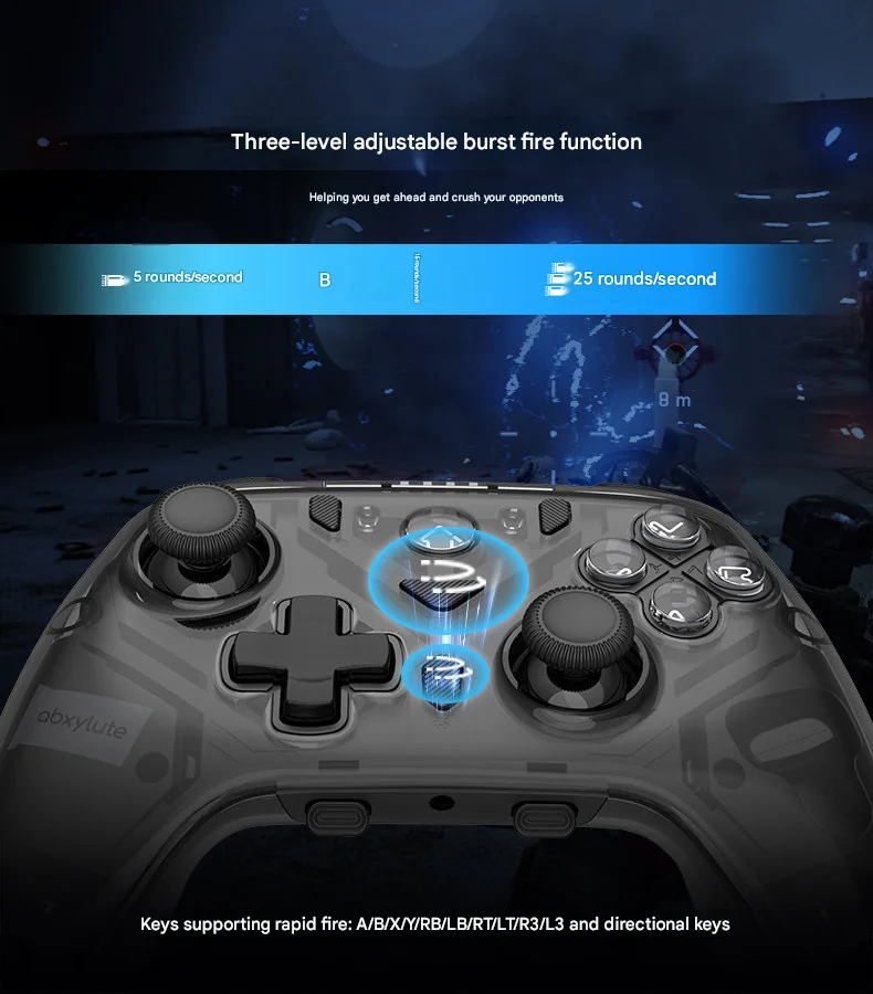 Abxylute C8 무선 블루투스 트라이 모드 게임 컨트롤러 PC 모바일 태블릿용 홀 이펙트 조이스틱 게임패드 인체공학적 선물