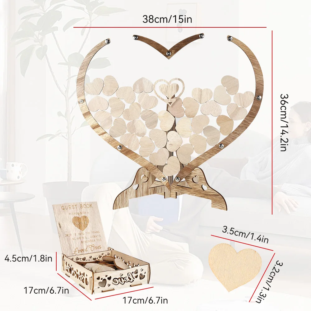 Jecor Alternative Au Livre D'or – Alternative Au Livre D'or De Mariage – 62 Grands Cœurs En Bois – Également Pour Fête Prénatale, Fête De Mariage, Anniversaire, Retraite, Funérailles - 4