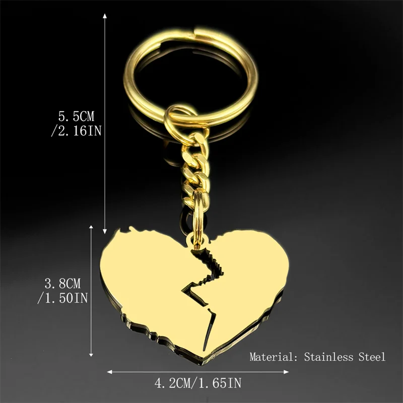 Gothic Punk Broken Heart Key Chain for Women Men Stainless Steel Black Gold Silver Color Hip Hop Music Bag Pendant Jewelry K3432