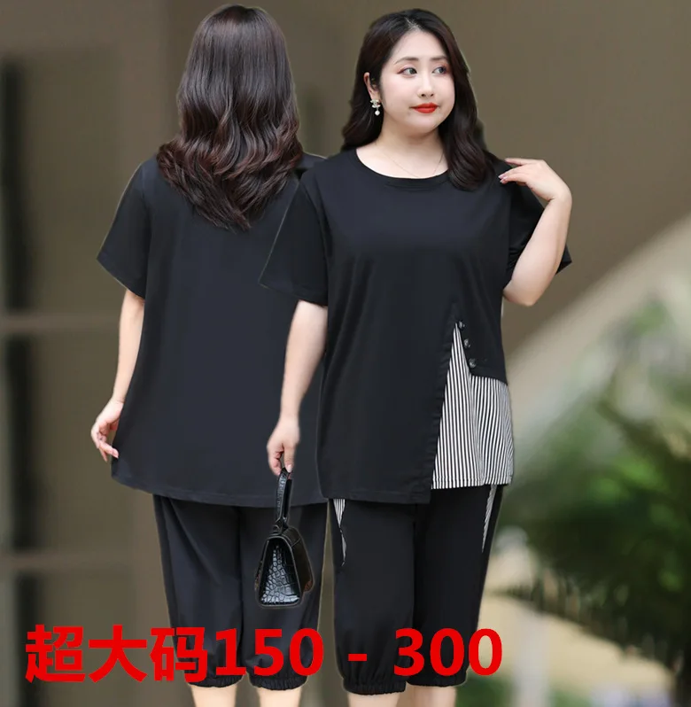 

oversize women tracksuit summer sportswear cotton short sleeve sweatshirt+pant running jogger fitness gym workout outfits set