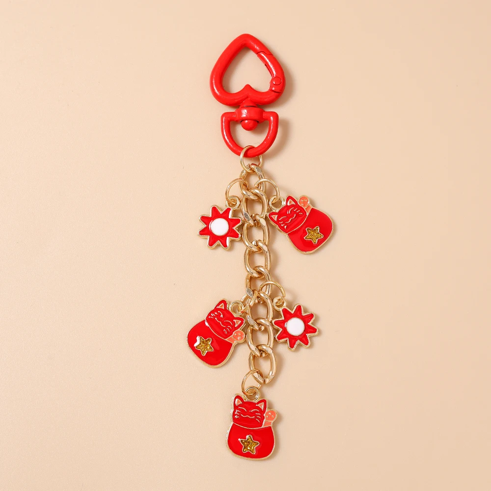 Aihua Niedlicher Glücksbringer-Katzen-Schlüsselanhänger für Frauen und Mädchen Cartoon-Katzen-Schlüsselring Anhänger für Handtaschen-Deko DIY Handgemachter Schmuck Geschenke – Detail 6