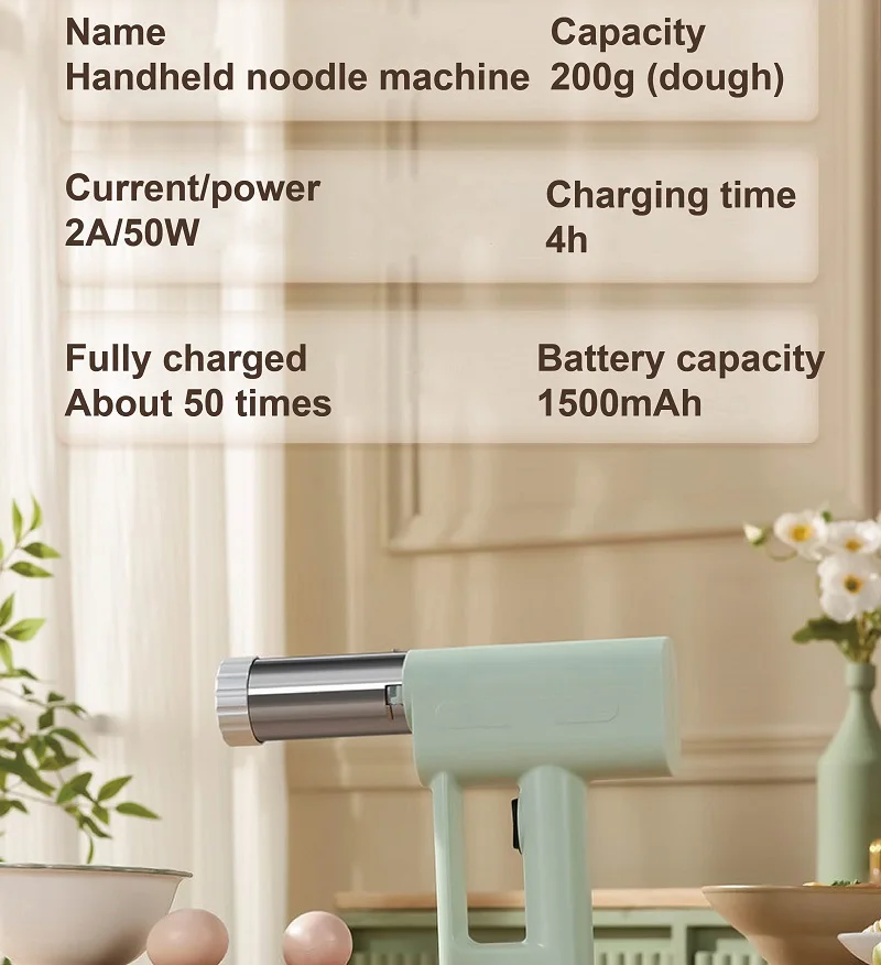 50W Home Noodle Machine Wireless Handheld Electric Noodle Gun Machine Portable Automatic Dough Pressing 4/6 Molds