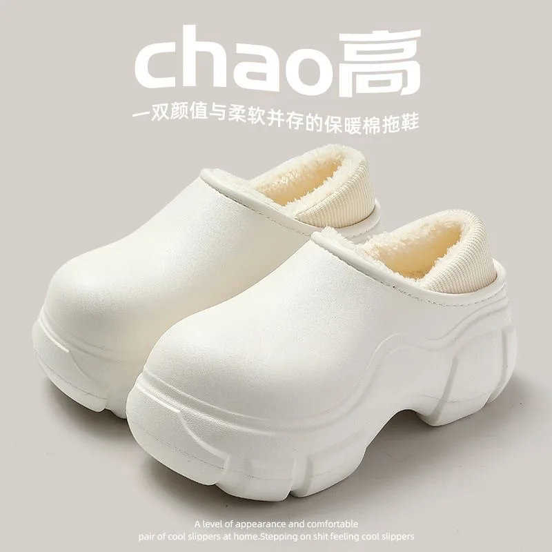 

2023 Winter Women Fur Slipper Waterproof Warm Plush Household Shoes Outdoors Thick Sole Footwear Non-Slip Solid Female Sandal
