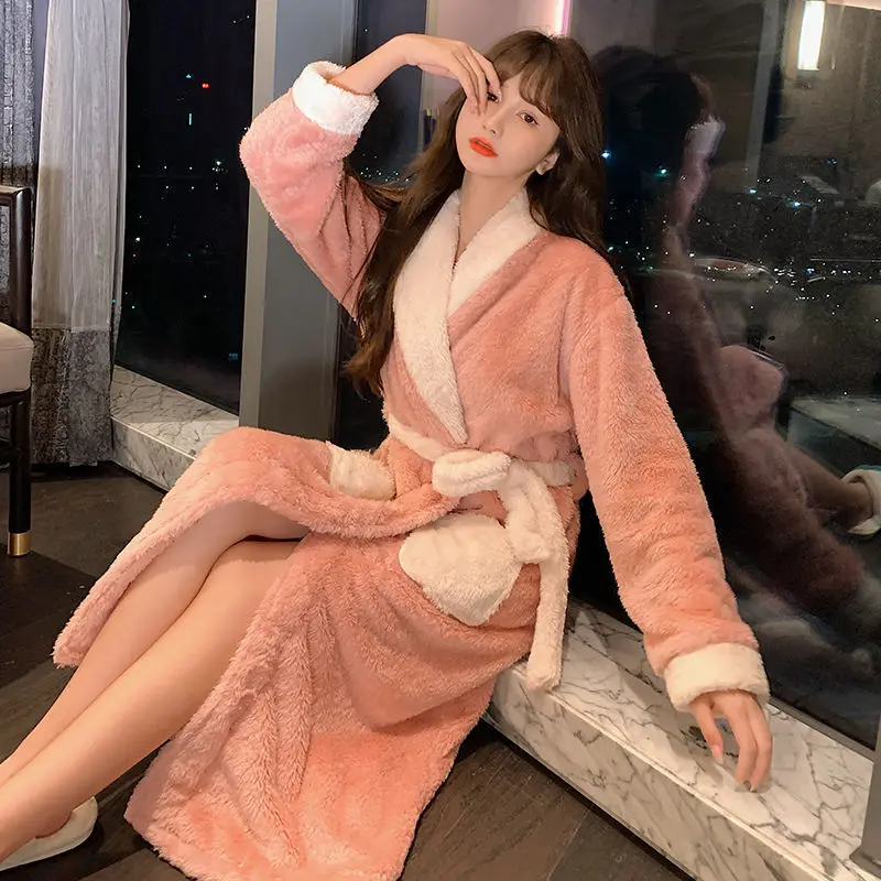 Robes Women Print Mid-calf Design Winter Warm Thick Korean Style Homewear Lounge Casual Popular Feminino Fashion Loose Basic New
