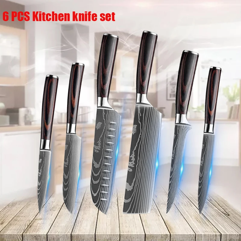 Stainless Steel 7CR17 Kitchen Knives Set Sharp Japanese Santoku Cleaver Slicing Professional Chef Knife 7 Inch Cooking Knife