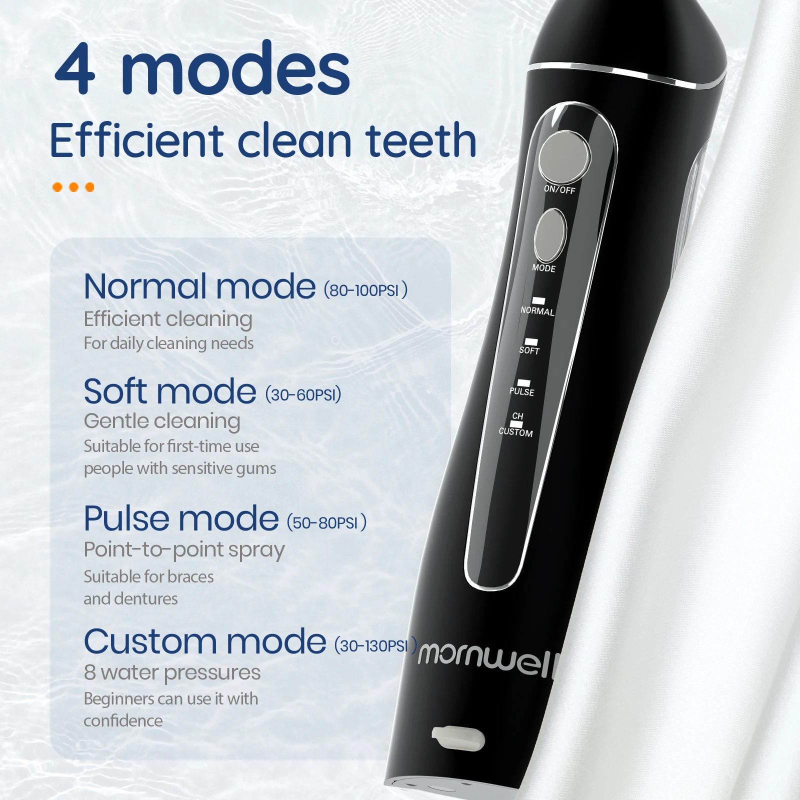Dental Water Flosser Dental Cleaning Tools Mornwell Portable Oral Irrigator F18 Water Flosser USB Rechargeable 4 Nozzles Dental Water Jet 200ml Tank Waterproof