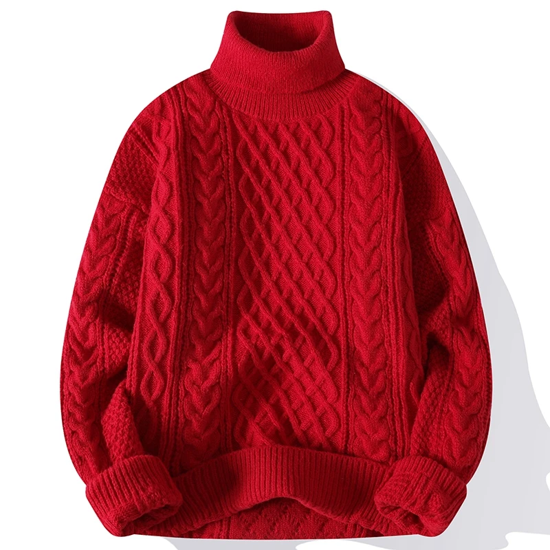 

Autumn Winter Men's Loose Casual Turtleneck Colorful Solid Color Classic Cable-Knit Sweater Fashionable Knitted Youth T-shirt