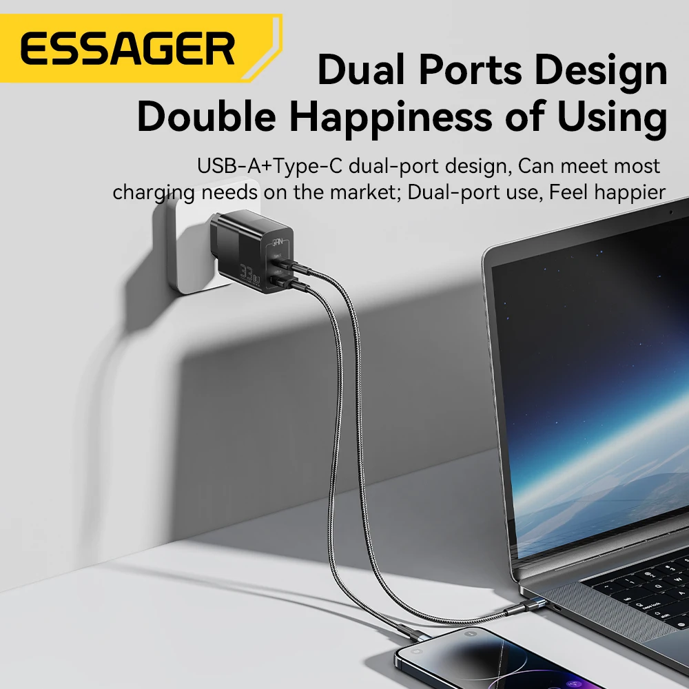 Essager USB Type C Fast Charger 33W QC PD 3.0 Dual Port Mini Portable Adapter For IPhone 14 13 12 IPad Xiaomi Fast Wall Chargers