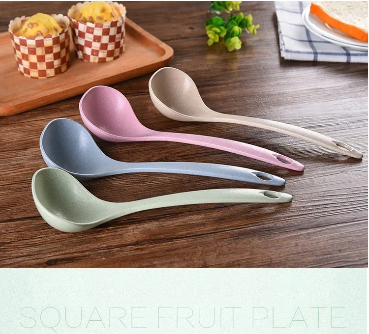 Description Picture 4 of itemTableware Wheat Straw Soup Ladle 4 Colors Long Handle Soup Rice Spoon Meal Dinner Scoops Household Kitchen Supplies Cooking Tool