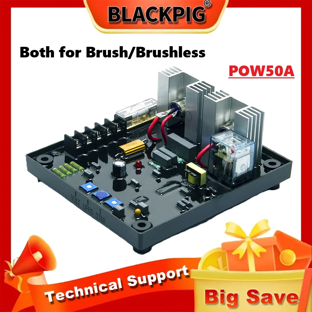 New Pow50A Generator AVR Voltage Regulator Automatic Adjustment Stabilizer For Brushless Brush Alternator Spare Parts 50/60HZ