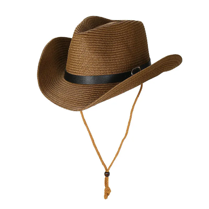 Vente chaude hommes Western Cowboy chapeau Vintage hommes Gentleman Lady Jazz Cowgirl avec cuir large bord Cloche église Sombrero Hombre_voghion.com