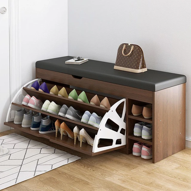 3-Tier Wood Shoe Rack with Soft Seat