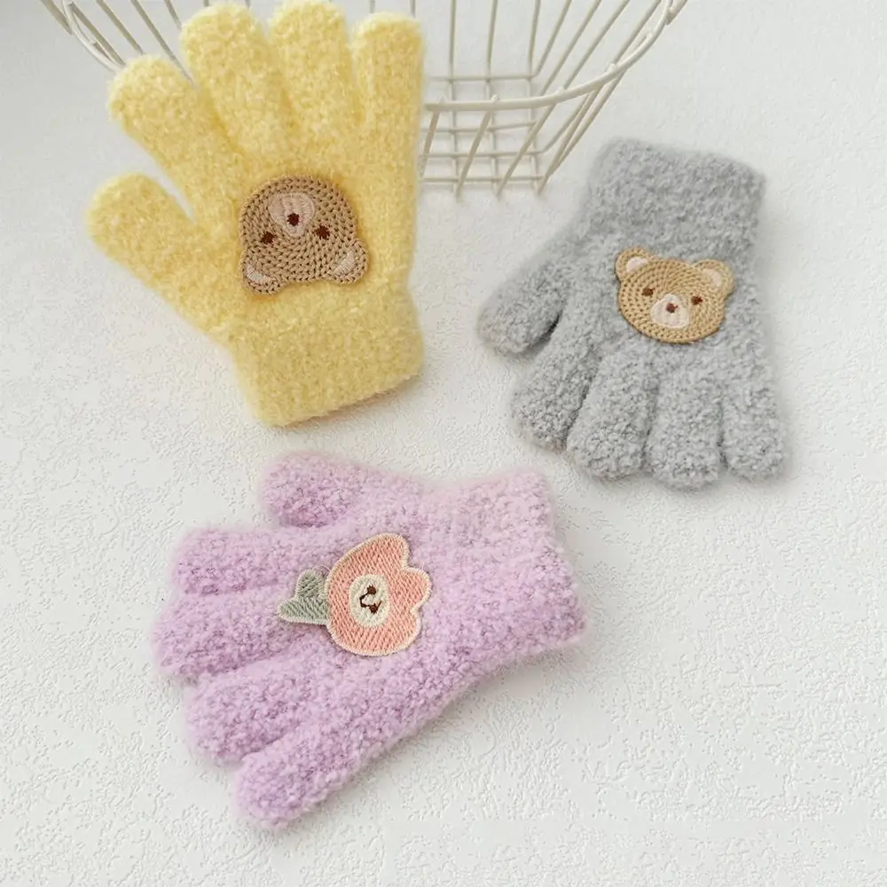 Cute Baby Gloves Cartoon Full Fingers Mittens Warm Gloves Autumn Solid Color Fluffy Knitted Mittens Thicken Bow Outdoor Gloves 4