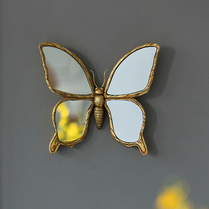 

Light Luxury Retro Distressed Resin Dragonfly Mirror Ornaments Creative Room Butterfly Background Wall Decoration Mirror Pendant