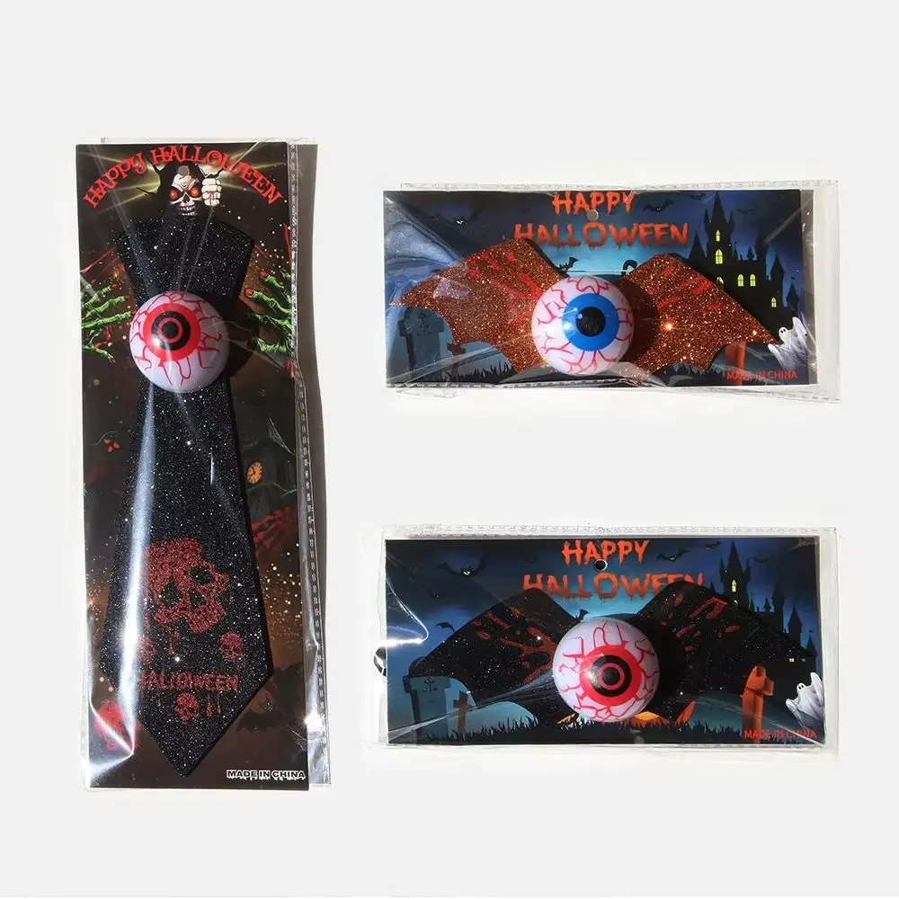 Spooky Halloween Light Up Eyeball Tie Haunted Realistic Gold Dust Bat Bow Tie Adjustable Straps Reusable Halloween Tie Props