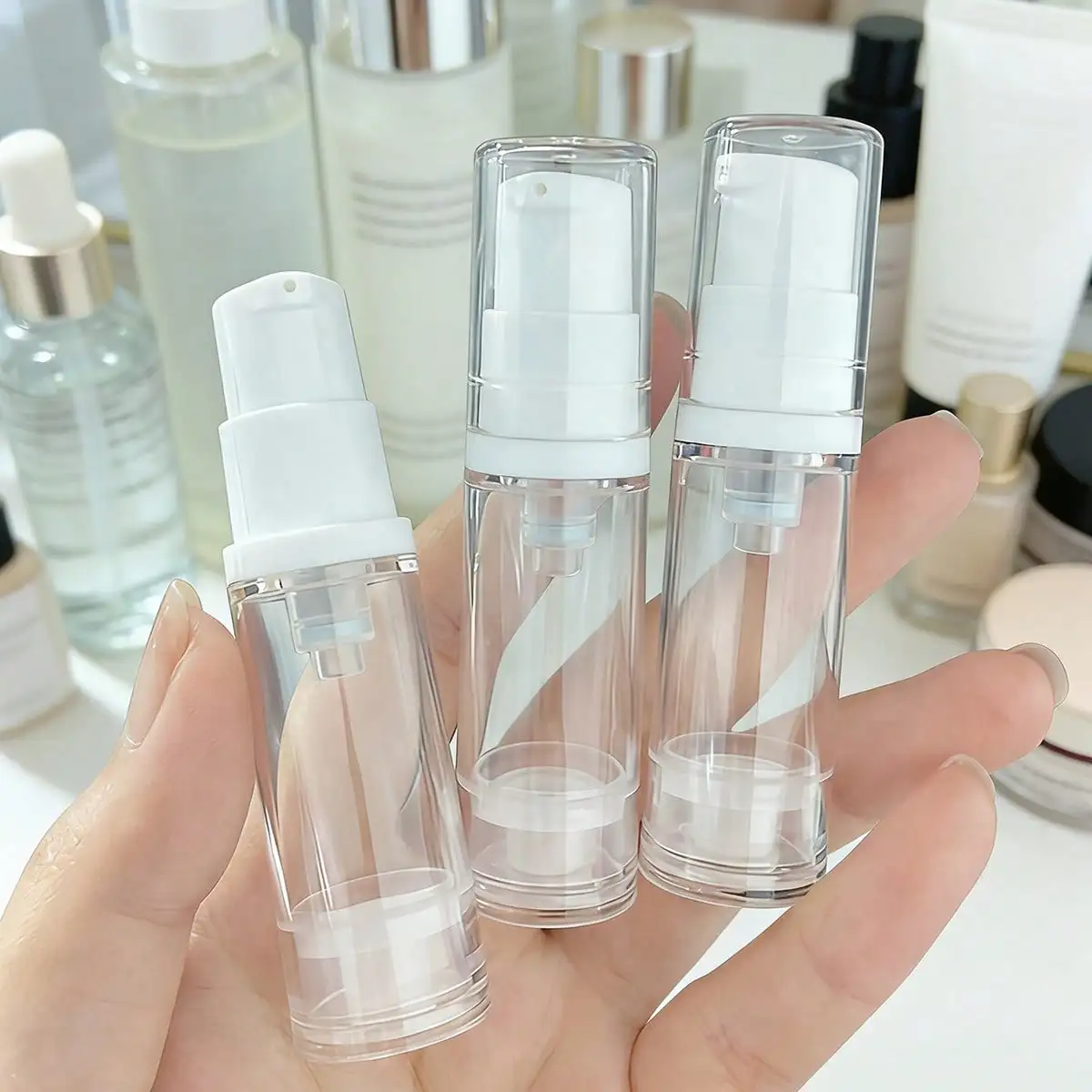 Travel Size Clear Refillable Cosmetic Pump Bottle (5ml & 10ml)