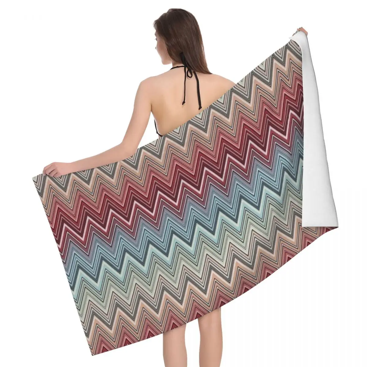 

Multicolor Chic Zigzag Bath Beach Towel Microfiber Boho Chic Zig Zag Pool Towels