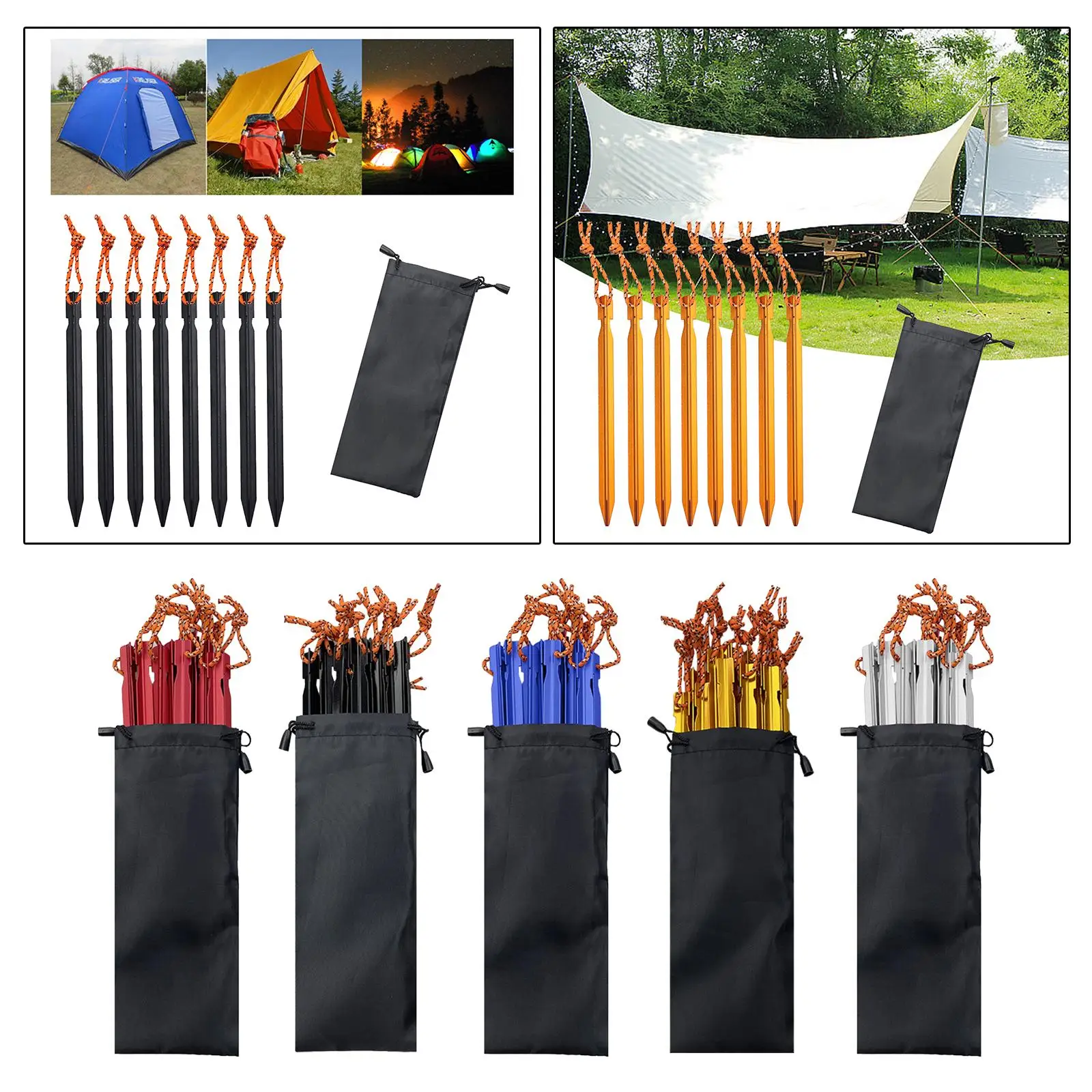 8x Tent Stakes Anchors Durable Ground Pegs for Backpacking Camping Canopy