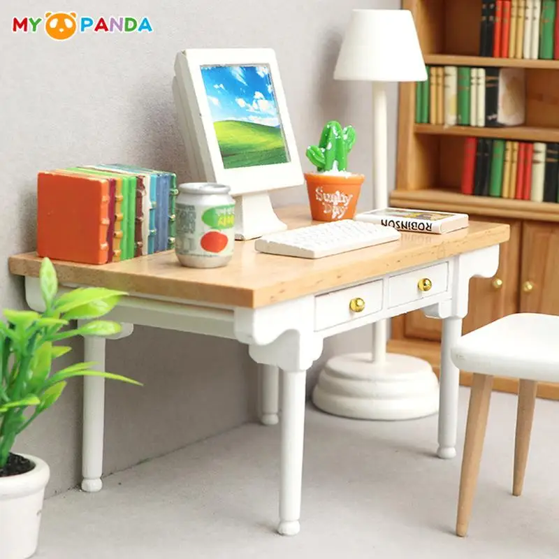 Tanio Dollhouse Miniature Furniture Computer Desk Study Desk Tea Coffee