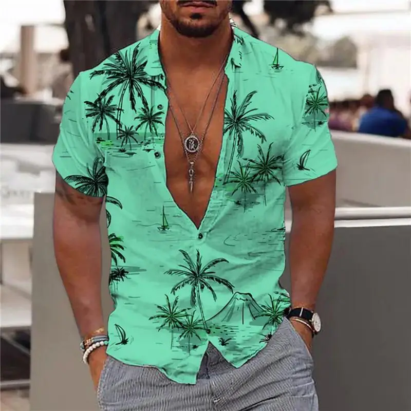 

Men's Summer Shirts Hawaiian Casual Fashion Street Short Sleeves Coconut Tree Beach Vacation Party streetwear harajuku clothing