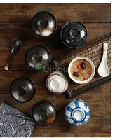 Bol à ragoût en céramique Vintage de 300ml, 1 pièce, avec couvercle, bol à Dessert, œuf cuit à la vapeur, bol à soupe, Pot à ragoût créatif pour Restaurant domestique 6
