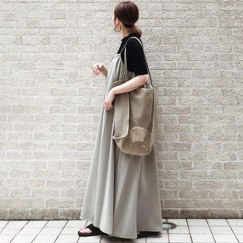 

Women Summer Dress 2022 Japan Style Casual Loose Women Maxi Long Dress Korean Temperament Loose Suspender Dresses